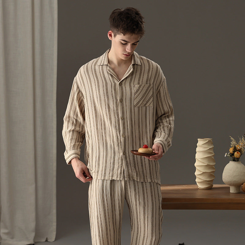 Couple's sleepwear autumn new item Wabi Sabi style cotton yarn can be worn outside loose men's and women's home clothes