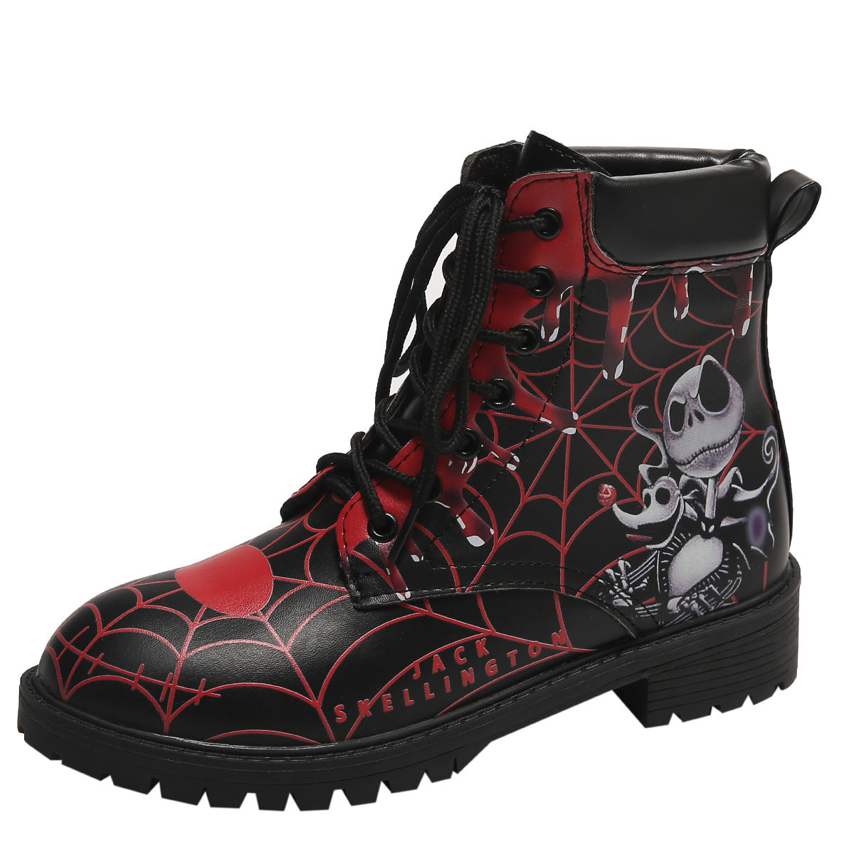 Printed short boots for women, round toe, thick heel, lace up, European and American Martin boots