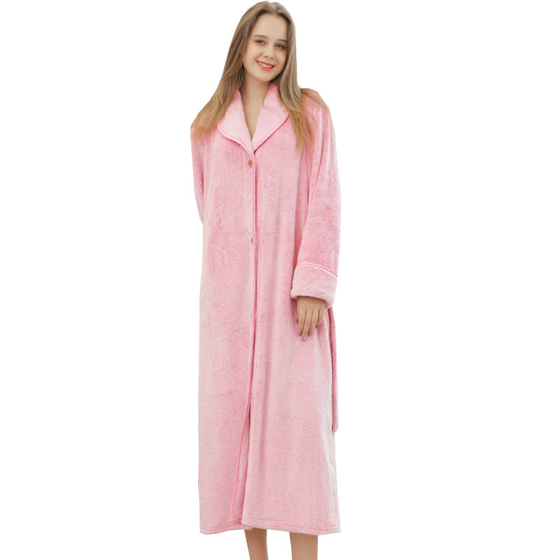 Pajamas for women in winter, thickened and elongated couple button waistband, loose oversized nightgown, men's bathrobe for spring and autumn