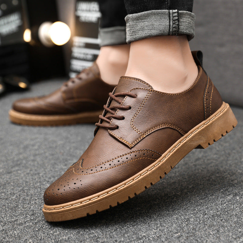 Anti slip Young Black Middle aged Dad High end Wear resistant British Style Casual Men's Formal Leather Shoes Autumn Edition